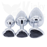 Heart Jewelled Metal Booty Butt Plug Set
