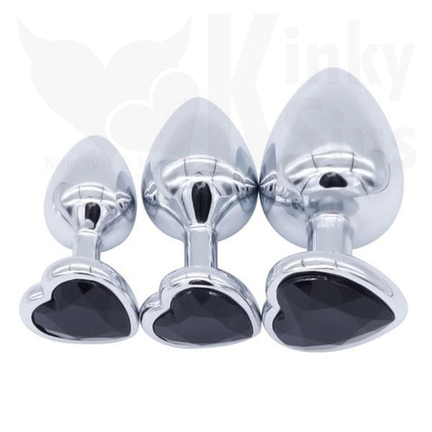 Heart Jewelled Metal Booty Butt Plug Set