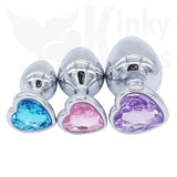 Heart Jewelled Metal Booty Butt Plug Set