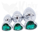 Heart Jewelled Metal Booty Butt Plug Set
