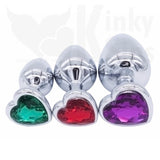 Heart Jewelled Metal Booty Butt Plug Set