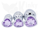 Heart Jewelled Metal Booty Butt Plug Set