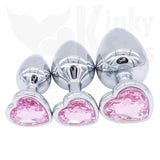 Heart Jewelled Metal Booty Butt Plug Set