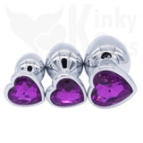 Heart Jewelled Metal Booty Butt Plug Set