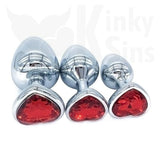 Heart Jewelled Metal Booty Butt Plug Set