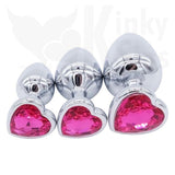 Heart Jewelled Metal Booty Butt Plug Set