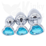 Heart Jewelled Metal Booty Butt Plug Set