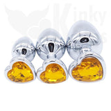 Heart Jewelled Metal Booty Butt Plug Set
