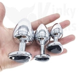 Heart Jewelled Metal Booty Butt Plug Set