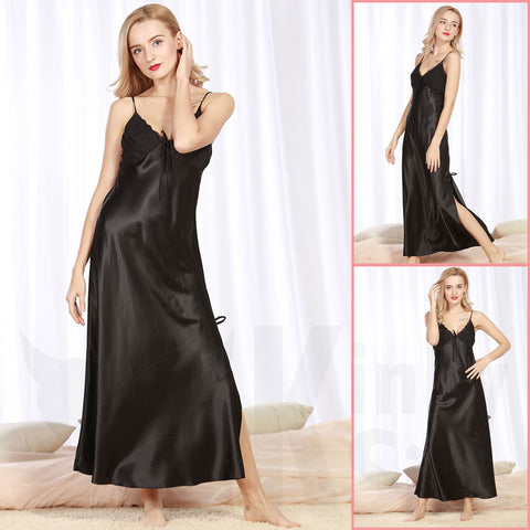 Long & Elegant Lacy Satin Style Night Dress