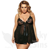 Sheer Lace With A Touch Of Sparkle Babydoll - Plus Sizes - FREE G-String