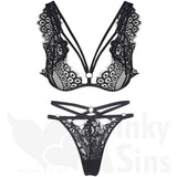 Stunning Strappy Lace Bralette & Thong Lingerie Set