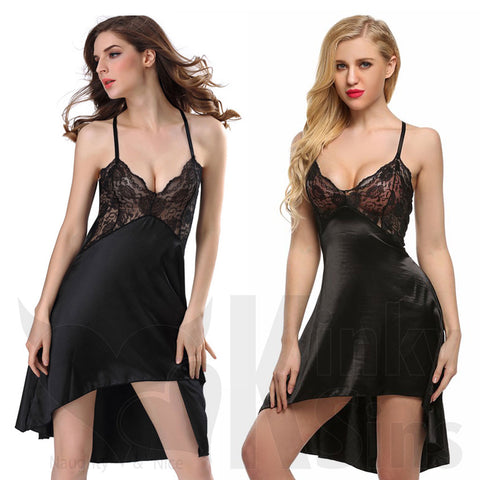 Super Sexy, Asymmetric Lace & Satin Style Night Dress