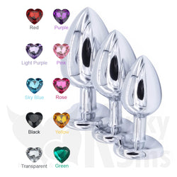 Heart Jewelled Metal Booty Butt Plug Set