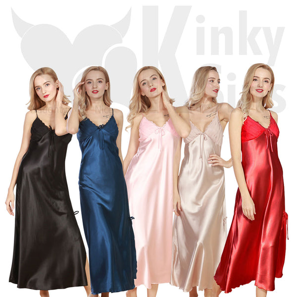 Long &amp; Elegant Lacy Satin Style Night Dress