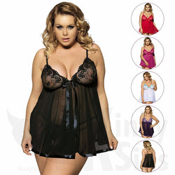 Sheer Lace With A Touch Of Sparkle Babydoll - Plus Sizes - FREE G-String