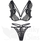 Stunning Strappy Lace Bralette &amp; Thong Lingerie Set